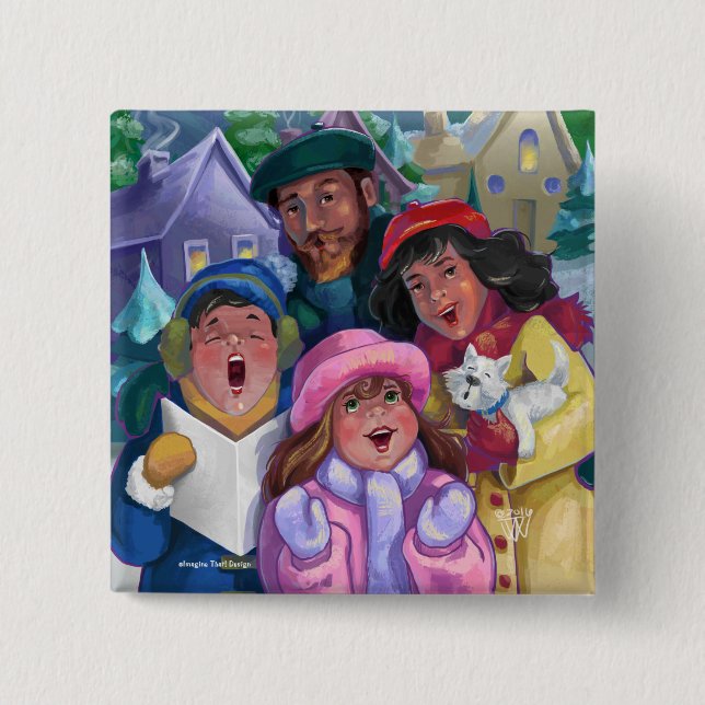 Go a Caroling Illustration 2 Inch Square Button (Front)