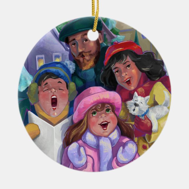 Go a Caroling Illustration Ceramic Ornament (Front)