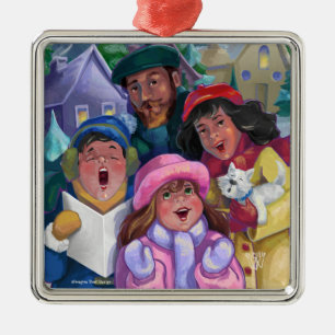 Go a Caroling Illustration Metal Ornament