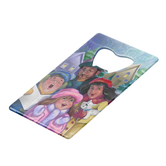 Go a Caroling Illustration Wallet Bottle Opener (Front Angled)