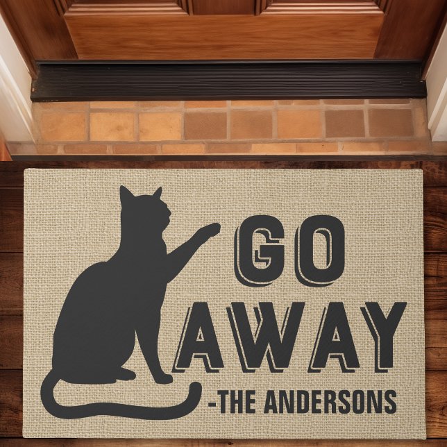 Go Away Cat Funny Family Name Monogrammed Custom Doormat (Creator Uploaded)