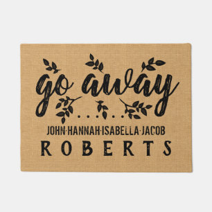 Go Away Funny Burlap Leaf Farmhouse Personalized Doormat