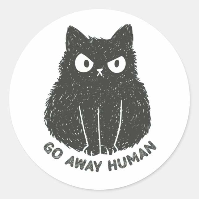 Go Away Human. Cat Shaped  Classic Round Sticker (Front)