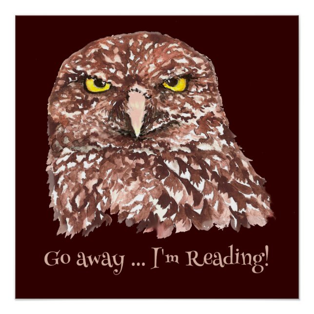 Go Away I'm Reading! Grumpy Owl Humour Quote Poster (Front)