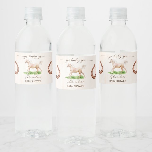 Go baby go derby equestrian baby shower printed water bottle label (Bottles)