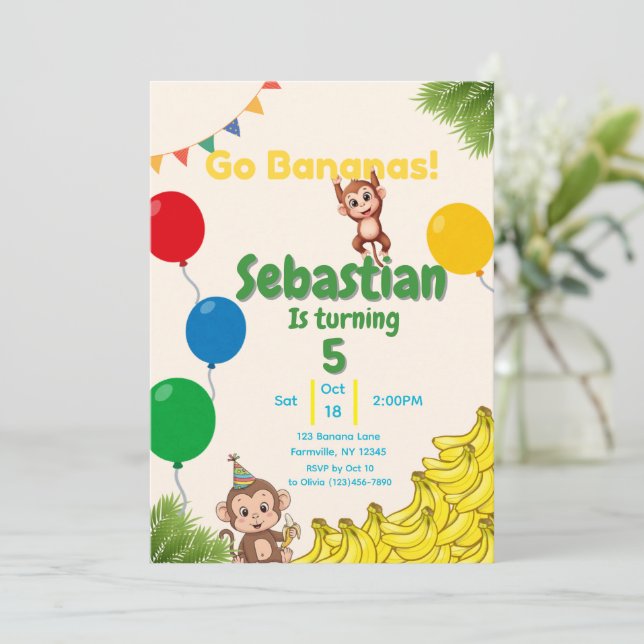 Go Bananas- A Bunch of Fun Invitation (Standing Front)
