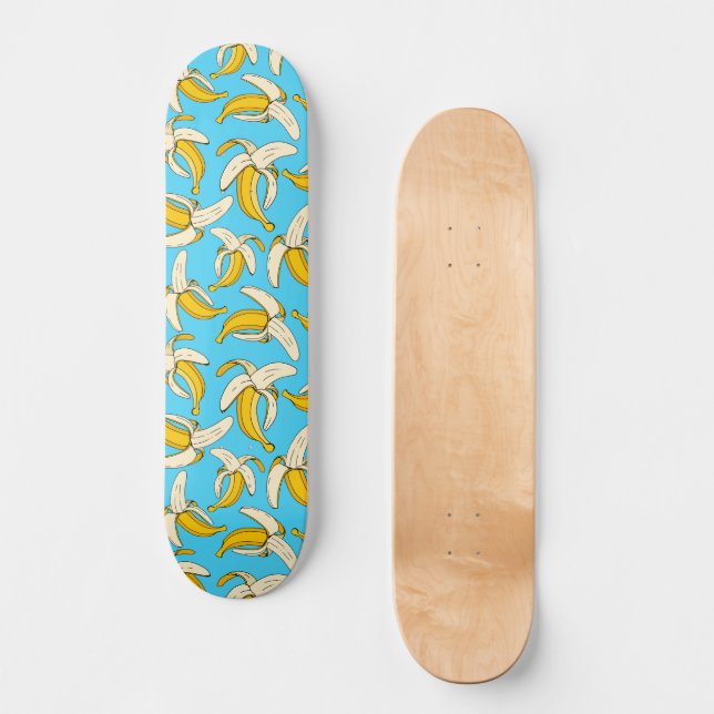Go Bananas Blue and Yellow Banana Fruit Patterned Skateboard (Front)