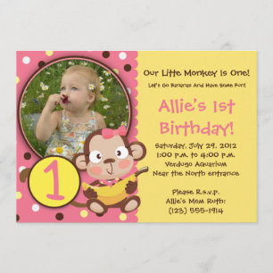 GO BANANAS - Little Monkey Party Invitations GIRL