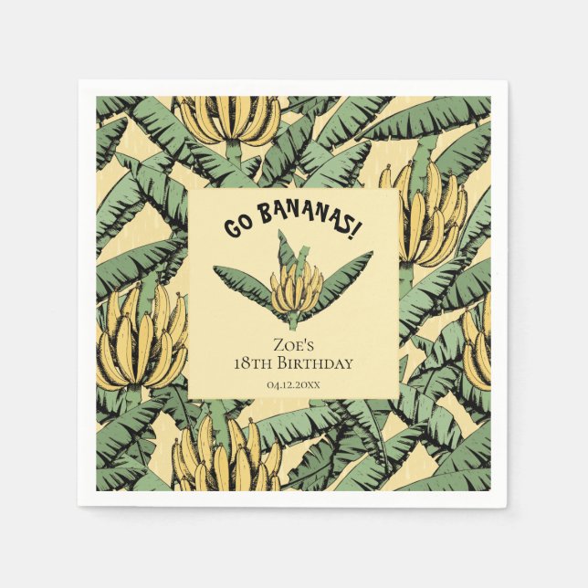 Go Bananas Yellow Tropical Yellow Banana & Leaves Napkin (Front)