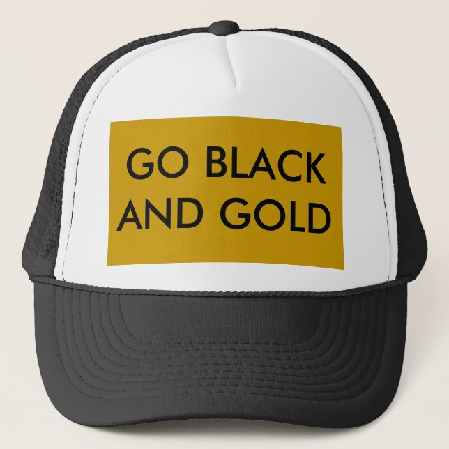 GO BLACK AND GOLD TRUCKER HAT (Front)