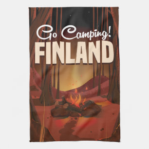 Go Camping! Finland holiday poster Kitchen Towel