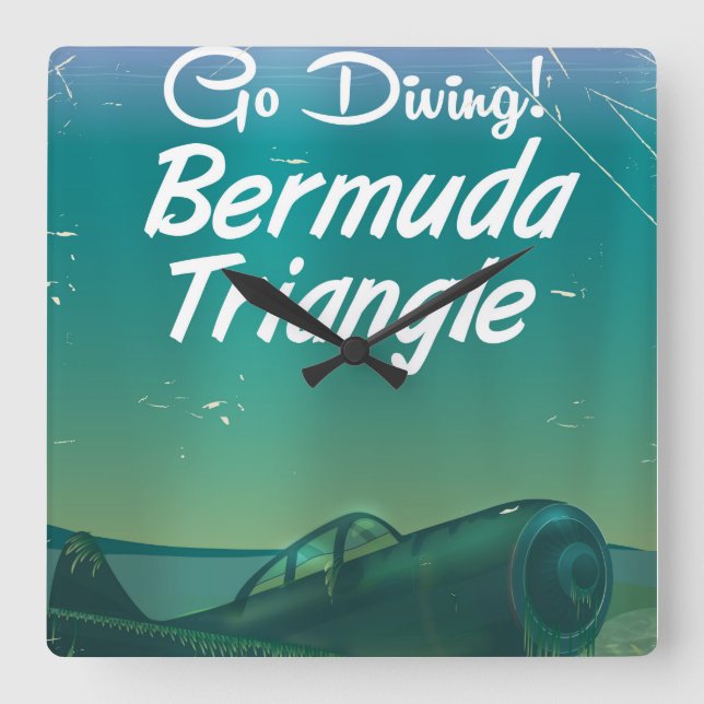 Go Diving! Bermuda triangle travel poster Square Wall Clock (Front)