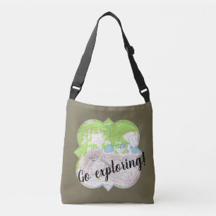 "Go Exploring" Topographic Map Quatrefoil Crossbody Bag