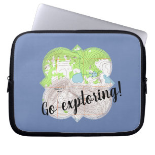 "Go Exploring" Topographic Map Quatrefoil Laptop Sleeve