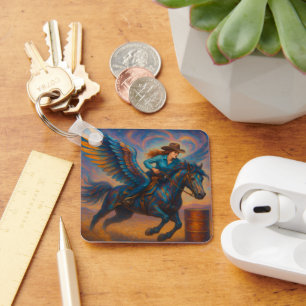 Go Fast! Barrel Racer With Winged Horse Keychain