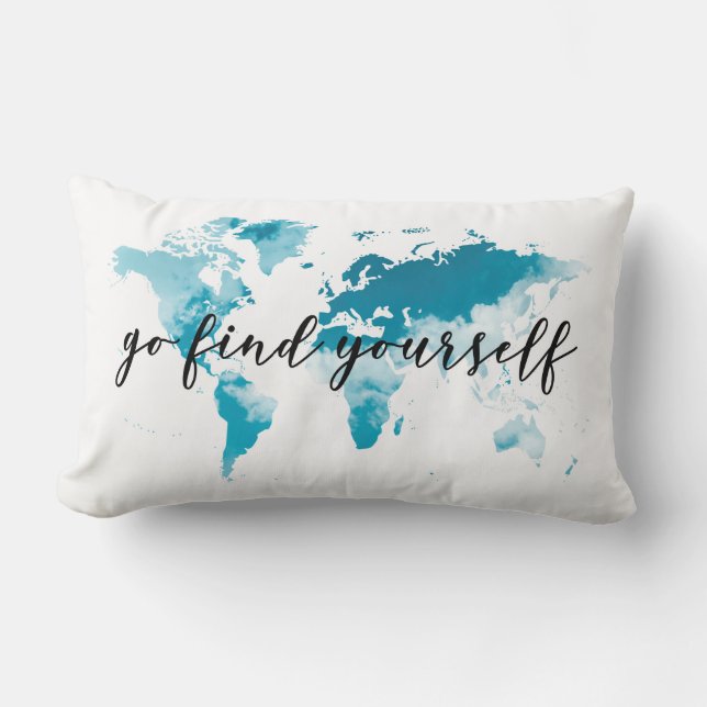 go find yourself quote with world map for travel lumbar pillow (Front)