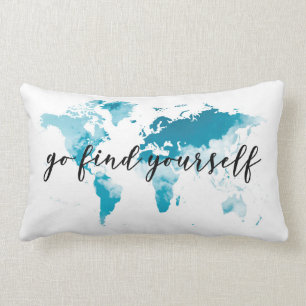 go find yourself quote with world map for travel lumbar pillow