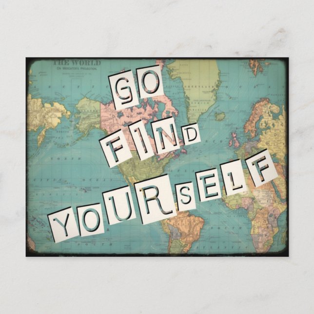 Go Find Yourself Vintage Map Post Card (Front)