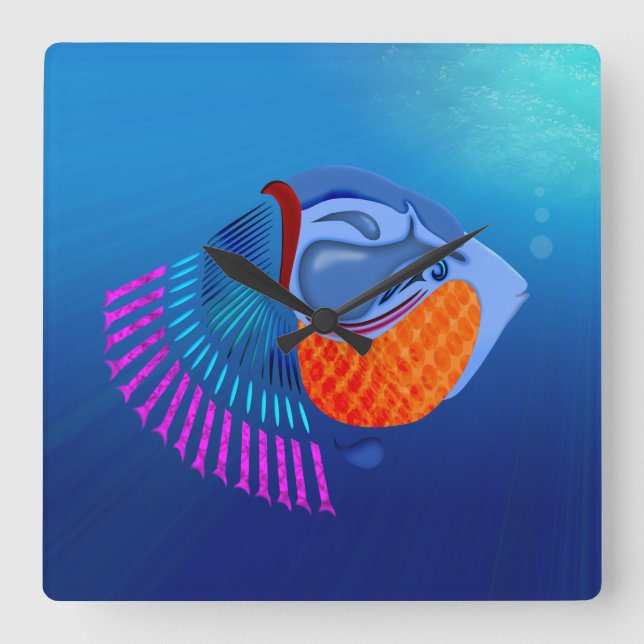 Go Fish Square Wall Clock (Front)