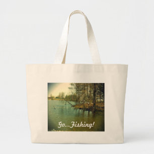 Go Fishing Large Tote Bag