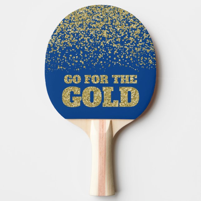 Go for the Gold Glitter Blue Ping Pong Paddle (Front)