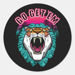 Go get 'em - Tiger Face Graphic Design Classic Round Sticker