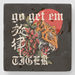 Go Get Em Tiger   Japanese Tiger Motivational Gift Stone Coaster