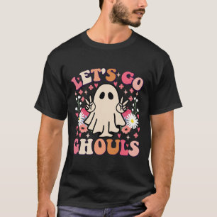 Go Ghouls Retro Floral Ghost Groovy Halloween  T-Shirt