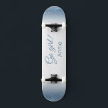Go girl! skateboard in glitter style<br><div class="desc">Go girl! skateboard in blue glitter style. Make this skateboard your own by adding your text. To access advanced editing tools, please go to "Personalize this template" and click on "Details", scroll down and press the "click to customize further" link. Ideal for any Occasion such as birthday or Graduation, for...</div>