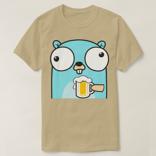 Go gopher software developer drinking beer T-Shirt (Design Front)