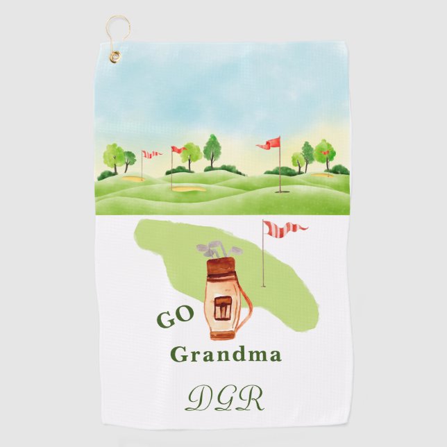 Go Grandma Greens Bag Clubs Monogram Golf Towel (Front)