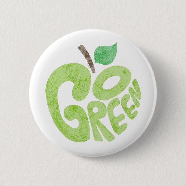 Go Green Apple 2 Inch Round Button (Front)