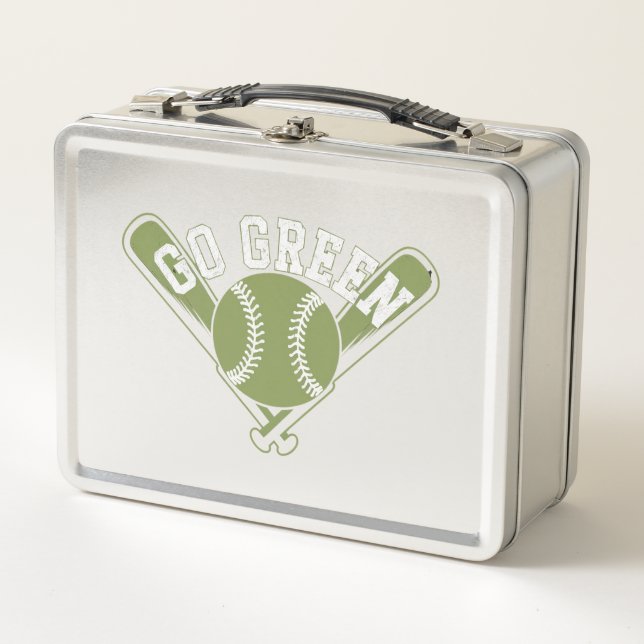 Go Green Baseball Design Metal Lunch Box (Front)