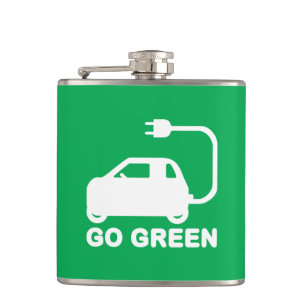 Go Green ~ Drive Electric Cars Hip Flask