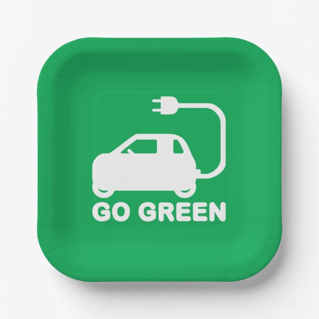 Go Green ~ Drive Electric Cars Paper Plate (Front)