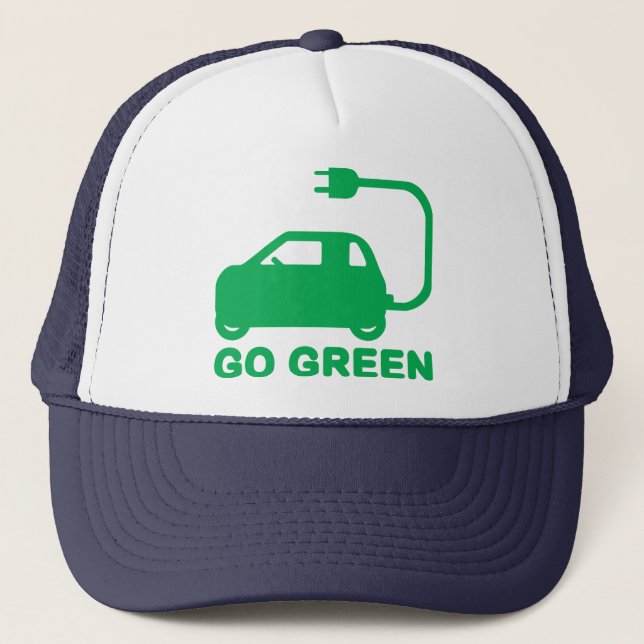 Go Green ~ Drive Electric Cars Trucker Hat (Front)