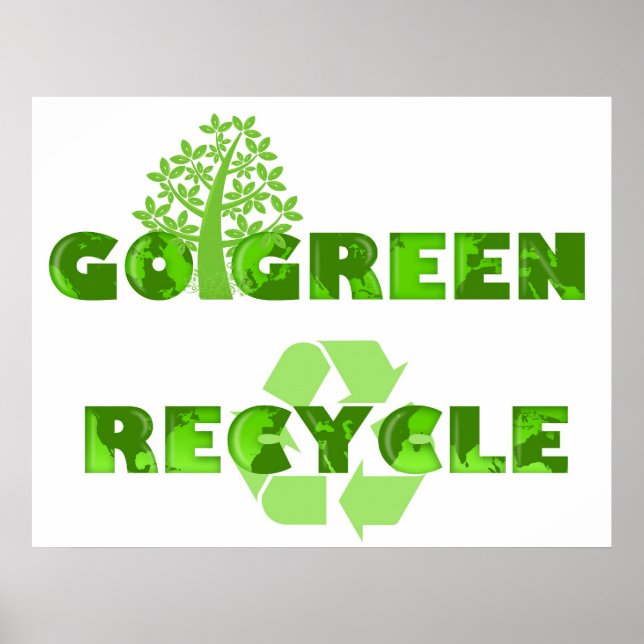 Go Green Eco Tree Recycle Illustration Poster (Front)