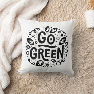 Go green ecology quotes retro black and white throw pillow