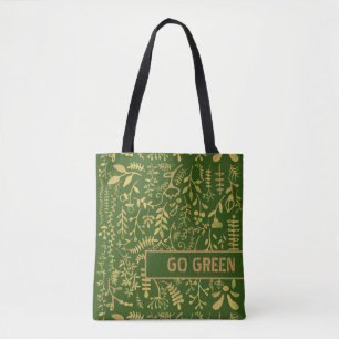 Go Green, Gold Floral Wreath Tote Bag