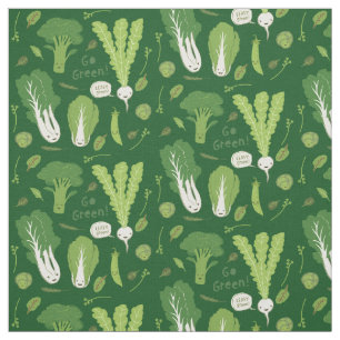Go Green! Leafy Green! Happy Garden Veggies Fabric