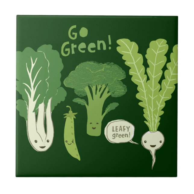 Go Green! (Leafy Green!) Happy Garden Veggies Tile (Front)