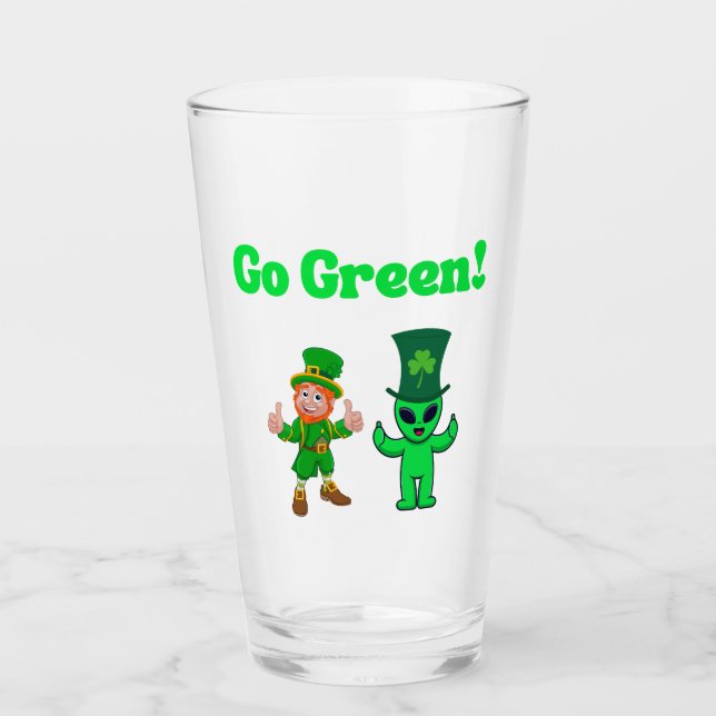 Go Green Leprechaun & Alien Glass (Front)