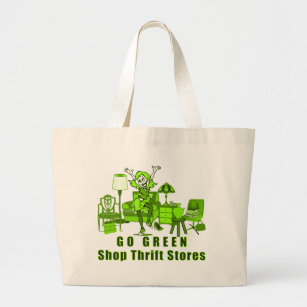 Go Green, Shop Thrift Stores Shopping Bag