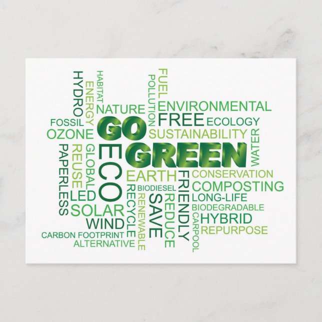 Go Green Word Cloud Postcard (Front)