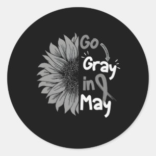 Go Grey In May Brain Cancer Awareness Grey Ribbon Classic Round Sticker