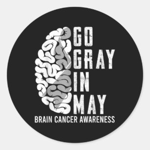 Go Grey Ribbon In May Brain Cancer Tumour Awarenes Classic Round Sticker
