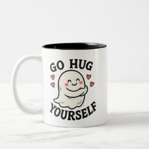 Go Hug Yourself Ghost – Cute Halloween Self-Love Two-Tone Coffee Mug