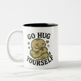 Go Hug Yourself Snake Cute Coiled Snake Self Love Two-Tone Coffee Mug