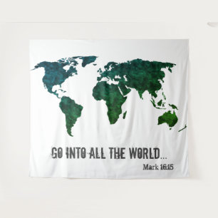 Go Into All World Map Inspirational Bible Verse Tapestry