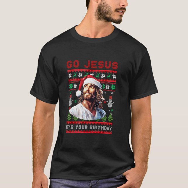 Go Jesus It s Your Birthday Dabbing Ugly Christmas T-Shirt (Front)